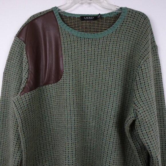 Ralph Lauren Wool Blend Sweater Women's Plus Size 2X Green Faux Leather Trim - Picture 3 of 9